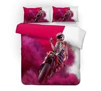 3D Racing Motorcycle Motocross Duvet Cover Dirt Bike Extreme Sports Racing Driver Bedding Set, 2/3pc Microfiber Men Teens Boys Kids Children Quilt Comforter Cover (Rose, Double 200 x 200 cm)