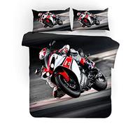 3D Racing Motorcycle Motocross Duvet Cover Dirt Bike Extreme Sports Racing Driver Bedding Set, 2/3pc Microfiber Men Teens Boys Kids Children Quilt Comforter Cover (Black, Double 200 x 200 cm)