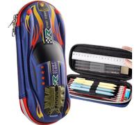3D Racing Pencil Case 23cm Cartoon Animation Pencil Case Racing Game Theme Teens Creative Cartoon Racing Car Pencil Case Zipper Lock Design with Hidden Grids for Boys Students and Office Supplies