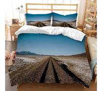 3D Railway Tracks Bedding Set Highland Landscape Duvet Cover Soft Brushed Microfiber Quilt Cover with Zipeer Closure and 2xPillowcases 50x75cm for Teens Adults (King 230x220cm) d.3383