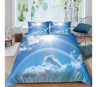 3D Rainbow in Clear Sky Super King Duvet Cover Sets Nature Theme Double Bedding Set Warm Comfort Microfiber Quilt Cover Size 240x260 cm with 2 Pillowcases 50×75 cm E-5277