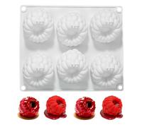 3D Raspberry Food Grade Silicone Baking Moulds Simulation Fruit Baking Mould Reusable Cake Moulds for Cakes, Chocolate, Jelly, Ice Cream and Creative Pastry Making (1 Piece/6 Cavities)