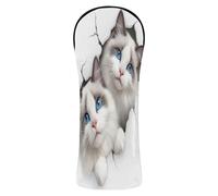 3D Realistic Cat White Golf Club Cover Set Premium Leather Headcovers with Interchangeable No. Tags for Driver Fairway Wood Hybrids