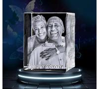 3D Rectangle Crystal - Personalised Photo Engraved Glass Gift, Custom Keepsake for Baby, Couple, Family, Memorial, Anniversary, Wedding, Valentine’s Day, Birthday (CRYSTAL, Small)