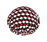 3d Red Checkered Print Shower Cap Reusable Bath Cap Double Layer Bath Hair Caps, Keeps Hair Dry, Fits All Head