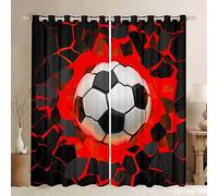 3D Red Football Blackout Curtains for Kids Adult Bedroom, Eyelet Curtains Room Darkening Curtain Thermal Insulated Sports Curtains for Living Room 2 Panels 2000x2000 Inch (W x L)