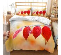 3D Red Leaves Single Duvet Cover Set Autumn Landscape Bedding Single Bed Set Soft Breathable Microfibre Quilt Cover 135x200 with Zipper Closure and 2 Pillowcases A-3838