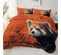 3D Red Panda Double Duvet Cover Bamboo Pattern Bedding Double Bed Set Soft Breathable Microfibre Quilt Cover 200x200 with Zipper Closure and 2 Pillowcases B-2153