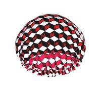 3d Red Plaid Reusable Luxury Shower Cap For Women, Double Layer Protective Elastic For Ladies Salon Spa