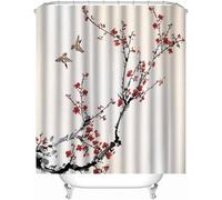 3D Red Plum Blossom Shower Curtain Birdie Shower Curtains Mould Proof Resistant Waterproof Polyester Fabric Bathroom Curtains 180x150 Bath Curtain for Wet Rooms A/3305
