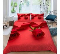 3D Red Rose Double Duvet Cover Sets Romantic Love Double Bedding Set Warm Comfort Microfiber Quilt Cover Size 200x200 cm with 2 Pillowcases 50×75 cm E-4168