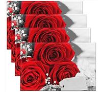 3D Red Rose Placemats,White Red Grey Place Mats 45x30cm Set of 4,Romantic Farmhouse Floral Waterproof Placemats,Botanical Flower Petals Wipeable Placemats Valentine'S Day Heat Resisting Placemats