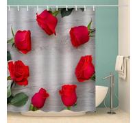 3D Red Rose Shower Curtain Mould Proof Resistant Extra Long Shower Curtains 120 x 200cm Wet Room Waterproof Washable Fabric Wooden Board Bathroom Curtains with 8 Hooks d-994