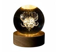 3D Red Spider Lily Crystal Ball Lamp, 60mm K9 Laser Engraved Flower Sphere with Wooden LED Base, Color-Changing Night Light Gift for Home Décor Bedroom Meditation