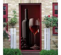 3D Red Wine Glass Mural Sickers Door Sticker Wallpaper Decals Home Decoration Door Stickers for Interior Doors The Doors Vinyl 100 X 215 Cm - Children's Room Boys and Girls Room Door Photo-8100159132