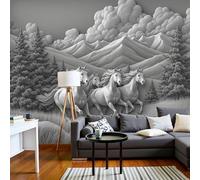 3D Relief Animal Wallpaper, Horses Running in The Fields, 200×150 Cm (W X H) Premium Non-Woven Art Print Wallpaper for Living Room Bedroom Kitchen Home Decoration
