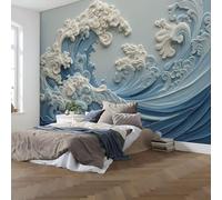 3D Relief Art Photo Wallpaper 250 x 175 cm, Non-Woven Premium Three-Dimensional Ocean Waves Print Wall Mural Decoration Poster Picture, Blue Wallpaper for Living Room TV Backdrop Dining Room