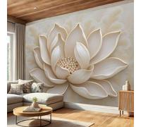 3D Relief Art Photo Wallpaper 300 x 210 cm, Non-Woven Premium Lotus Flower Lotus Seeds Print Wall Mural Decoration Poster Picture, Beige Wallpaper for Living Room TV Backdrop Dining Room