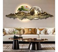 3D Relief Art Wall Decor with LED Light , Traditional Chinese Pine Wall Hanging Sculpture, Home Decoration with Wireless Remote Control
