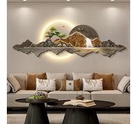 3D Relief Art Wall Decor with LED Light , Traditional Chinese Pine Wall Hanging Sculpture, Home Decoration with Wireless Remote Control