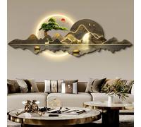 3D Relief Art Wall Decor with LED Light , Traditional Chinese Pine Wall Hanging Sculpture, Home Decoration with Wireless Remote Control