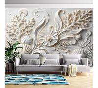3D Relief Flower Wallpaper Mural Coral Seashell Wall Mural | 300Cm(W) X210Cm(H) 3D Effect Embossed Wall Stickers for Bedroom Living Room-Non-Woven-Not Peel and Stick Coral Seashell 300Cm(W) X2