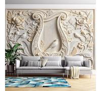 3D Relief Flower Wallpaper Mural Organ Lyra Wall Mural | 250Cm(W) X175Cm(H) Modern Art Embossed Wall Stickers for Bedroom Living Room-Non-Woven-Not Peel N' Stick Organ Lyra 250Cm(W) X175Cm(H)