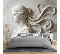 3D Relief Gr oddess with Flowing Curly Hair Wallpaper 450 × 280 Cm Embossed Sculpture Women Non-Woven Wall Mural Neoclassical Art Wall Decor for Bedroom Living Room Gr oddess 450 × 280 Cm