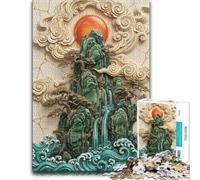 3D Relief Jade Mountain Landscape Art Wooden Adult Puzzle 300 Pieces | Shared puzzle time - easier piece organisation at your own pace.