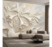 3D Relief Mural Wallpaper - HD Panoramic Lily Magnolia Floral Wall Art Vintage Non-Woven Photo Wallpaper for Living Room Bedroom Botanical Poster XXL Home Decor White Lily 300 X 210 cm W X H
