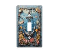 3D Relief Style Nautical Anchor Switch Cover Wall Plate 1 Gang Single Toggle, Rustic Ocean Sea Electrical Faceplate for Bedroom Bathroom Decor, Vintage Standard Size Switchplate
