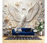 3D Relief Wall Mural 106X112Inch 3D Embossed White Crane Peony Wall Mural Elegant Botanical Bedroom Wallpaper Peaceful Bird Art Wall Paper Nature Poster Photo Home Decor Red Crowned Crane 265×280Cm