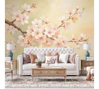 3D Relief Wall Mural Peach Blossoms Oil Painting Peel and Stick Wallpaper 180Cmx280Cm(Hxw) Embossed Mural Wallpaper Non-Woven Modern Art Waterproof Removable Stick On Contact Paper for Bedroom Livin
