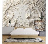 3D Relief Wallpaper Mural 120X84Inch Forest Themed Feature Wall Mural Deer Forest Woodland Wall Art Tree Branches And Wild Floral Wallpaper Home Decor For Lounge Bedroom Dining Room Multiple Stag De