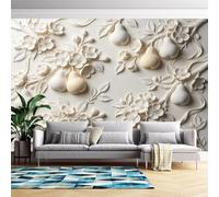 3D Relief Wallpaper Mural Pear Blossom Embossed Wall Mural | 450Cm(W) X300Cm(H) Modern Art Wall Stickers for Bedroom Living Room-Non-Woven-Not Peel and Stick Pear Blossom 450Cm(W) X300Cm(H)