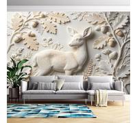 3D Relief Wallpaper Mural Sika Deer Embossed Wall Mural | 400Cm(W) X280Cm(H) Modern Art Non-Woven Wall Stickers for Bedroom Living Room-Not Peel and Stick Sika Deer 400Cm(W) X280Cm(H)