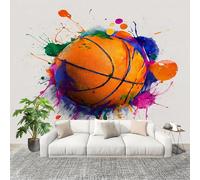 3D Removable Poster Photo Wallpaper 200x140 cm Stylish Graffiti Basketball Premium Non-Woven Artr Wall Covering Mural Grey for Living Room Home Bedroom Kitchen wall Decoration Wallpaper