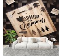 3D Removable Poster Photo Wallpaper 300x210 cm Retro Camping Wood Grain Theme Premium Non-Woven Artr Wall Covering Mural Brown for Living Room Home Bedroom Kitchen Wall Decoration Wallpaper