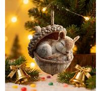 3D Resin Forest Animal Acorn Christmas Ornaments for the Home, Cozy Forest Crafts Lovely Sleeping Animal Hanging Xmas Tree Decorations Rustic Natural Christmas Themed Gifts Home Decor (Squirrel)