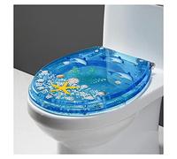 3D Resin Toilet Seat Cover with Dolphin Starfish Real Shells & SandDurable WC Lid for U/V/O Type ToiletsUnique Marine Decor for Bathroom