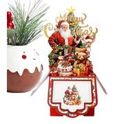 3D Retro 4 Layer Christmas Card - Red Paper Greeting Card with Santa Claus, Reindeer and Tree Designs, Includes Envelope, Perfect for Festive Party Invitations for Friends and Family