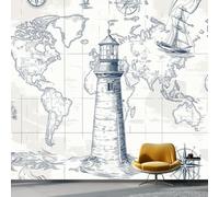 3D Retro American Lighthouse Wall Mural Wallpaper Non-Woven for Living Room, Bedroom, Children's Room - Large Photo Wallpaper for Tv Background,Dining Room Vintage Nautical Lighthouse 200 X 140 Cm