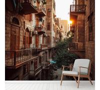 3D Retro Architecture Sunset Wall Stickers, Europe Cityscape Mural Self-Adhesive Wallpaper, Landscape Vinyl Murals Poster for Home Office Bedroom Decoration 210x300 cm