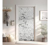 3D Retro Brick Wall Door Sticker - Self-Adhesive Waterproof PVC Door Mural Decal, Old White Brick Wall Wall Art for Bedroom, Living Room & Hallway, Bathroom Decor - 86x200cm (43x200cm Each) m.149