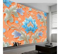 3D Retro Glamorous Floral Leafy Non-Woven Wallpaper Mural 200 x 140 cm, Orange Color Large Wall Coverings, Paste the Wall for Girls Boy Bedroom Nursery Teenagers Playroom Home Decor