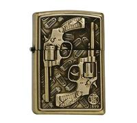 3D Retro Motorcycle/Gun Embossed Reusable Kerosene Lighter Windproof Soft Fire Adjustable Flame Vintage Lighter for Men (8019C)