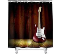 3D Retro Old Shower Curtain Guitar Shower Curtains Mould Proof Resistant Waterproof Polyester Fabric Bathroom Curtains 180x220 Bath Curtain for Wet Rooms A/151