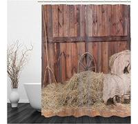 3D Retro Shower Curtain 250cm x 200cm, Farmhouse Print Shower Curtains Decorate, Polyester Fabric Anti Mould Decorative Bathroom Curtains with Hooks