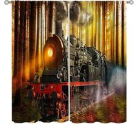 3D Retro Train Curtains for Girls2 Piece Thermal Blackout Drapes Noise Reduction Privacy Protection Ideal for Kids' Room and Living Room Insulated for Cold and Heat