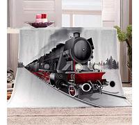 3D Retro Train Throw Blanket, Fluffy Warm Flannel Fleece Blanket, Soft Steam Engine Blankets, Kids Adults Blanket for Bed, Couch and Sofa